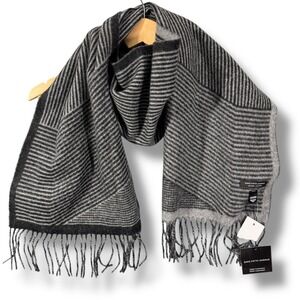 NWT Saks Fifth Avenue 100% Cashmere Micro Striped Fringe Scarf
